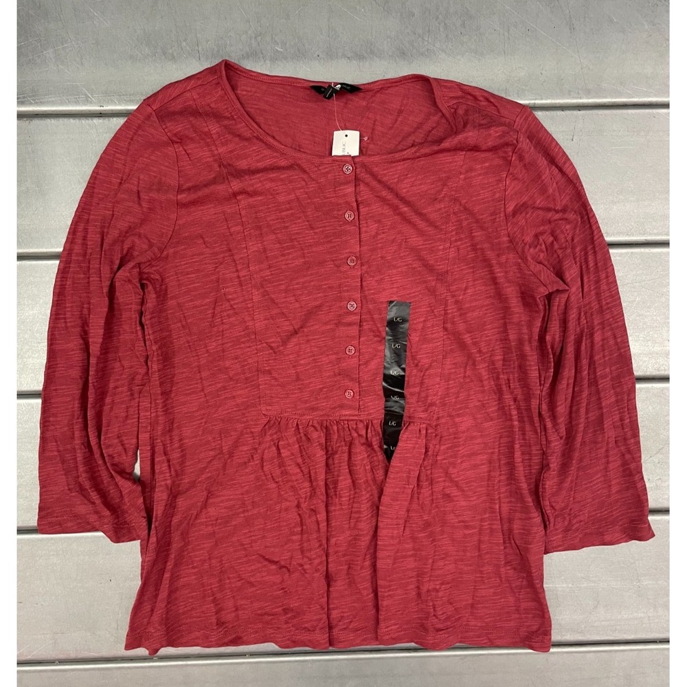 Banana Republic Blouse Top Womens Large Red 3/4 Sleeve Minimalist Peplum NWT